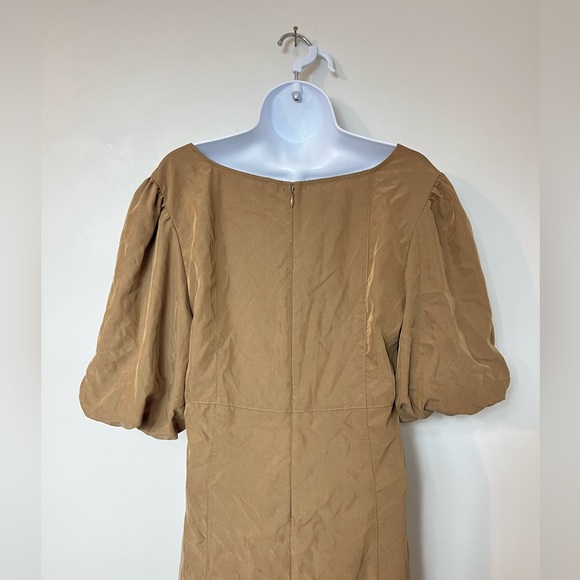 Free People Large Jordan Puff Short Sleeve Drop Ruffle Hem Midi Dress Tobacco - Picture 9 of 11
